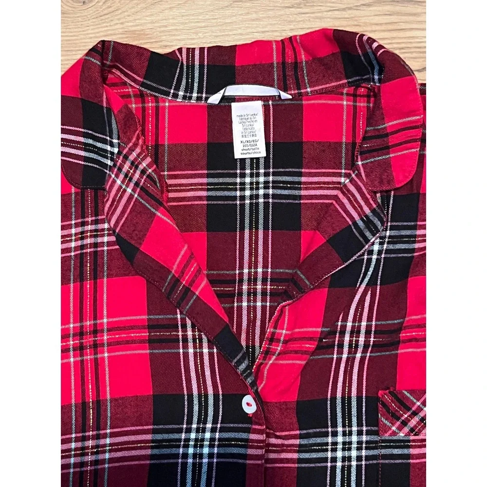 Victoria's Secret Pajamas Women XL Short Red Plaid 2 Piece Set Metallic Sparkle